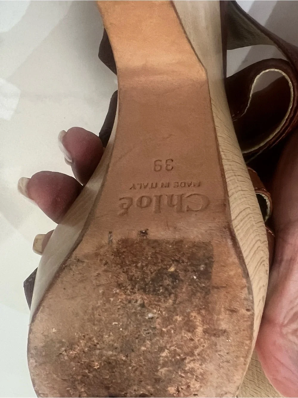 Chloe Brown Leather Wedge Sandals Size 39 (8.5)